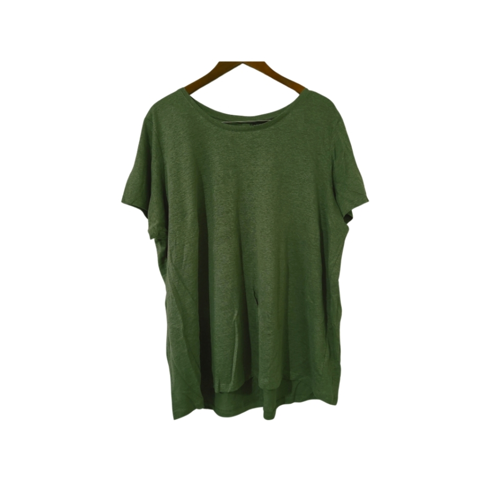 Tahari 100% Linen back button short-sleeve olive green top Size 2X